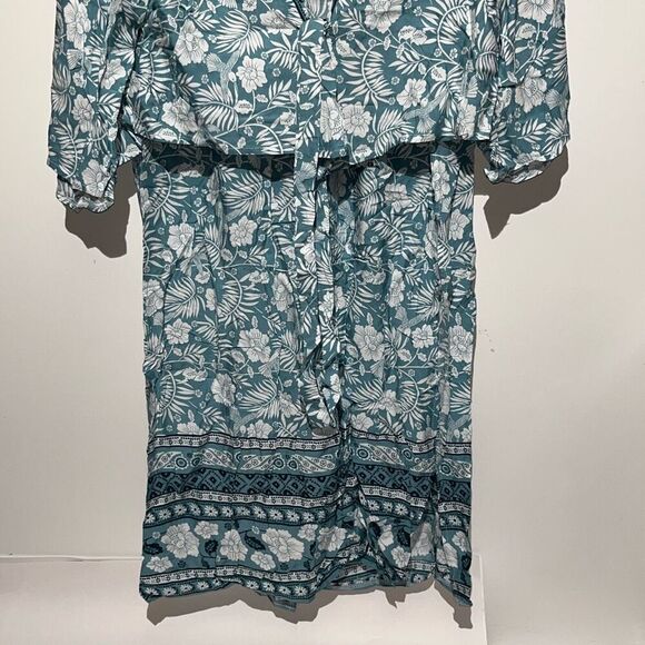 Women's Blue Floral Tie Front Crop Top Midi Skirt Set 2 Piece Size Small NWOT - Picture 2 of 9